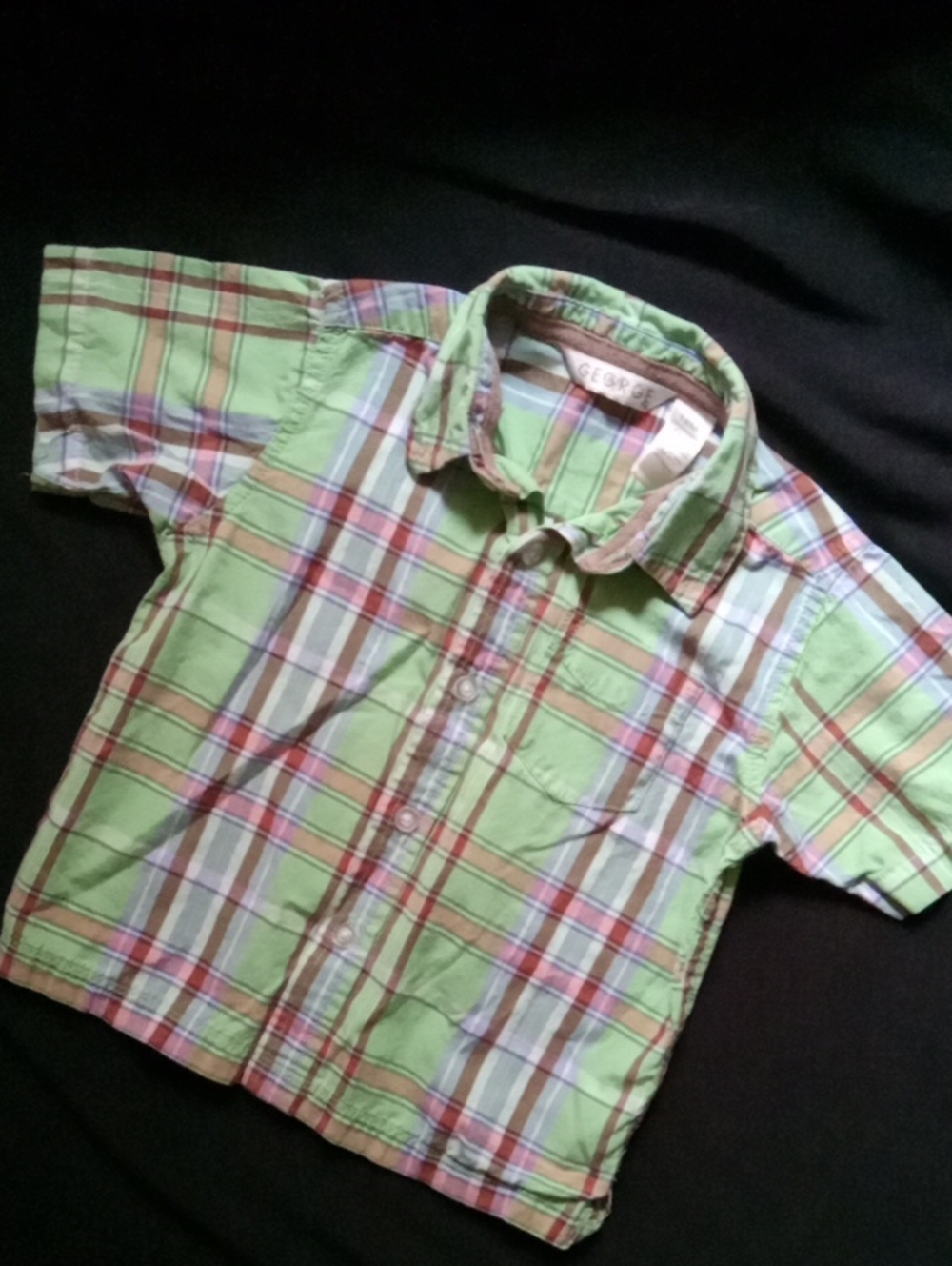 George Light Green Plaid Short-Sleeve Button-Down Shirt
